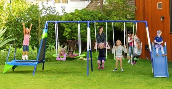 A playset with a trampoline? Yes please. If you're looking for a budget multi activity toy for your kids, you can't go wrong with this. How fun are the trampoline and the saucer swing ! Unique additions to this set.