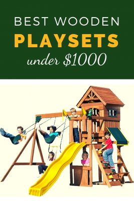 Best wooden playsets under $1000 dollars. Swing sets made of cedar with lots of different activities. Love the club house and the picnic tables underneath it.  Great if you have a lot of kids to entertain!