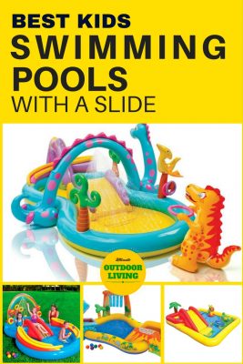 Best Kids pools with slides. Choose from a pirate, rainbow, dinosaur and more. Toddlers and young kids will love these kiddie pools