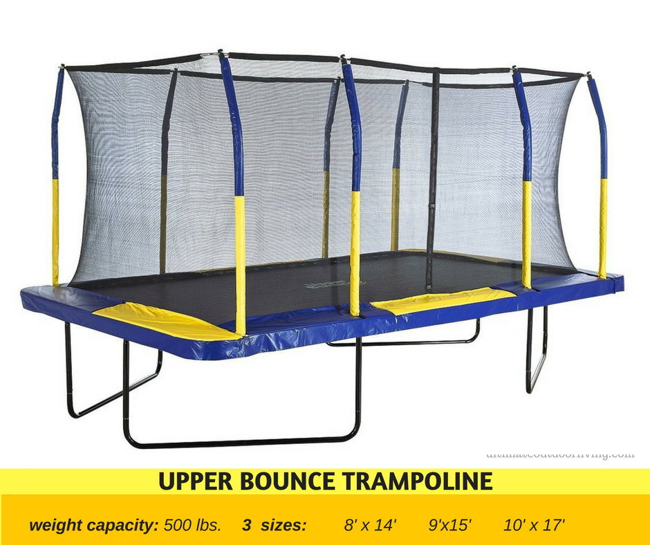 High Weight Capacity trampoline at 500 lb weight capacity. Also available in different colors and sizes.